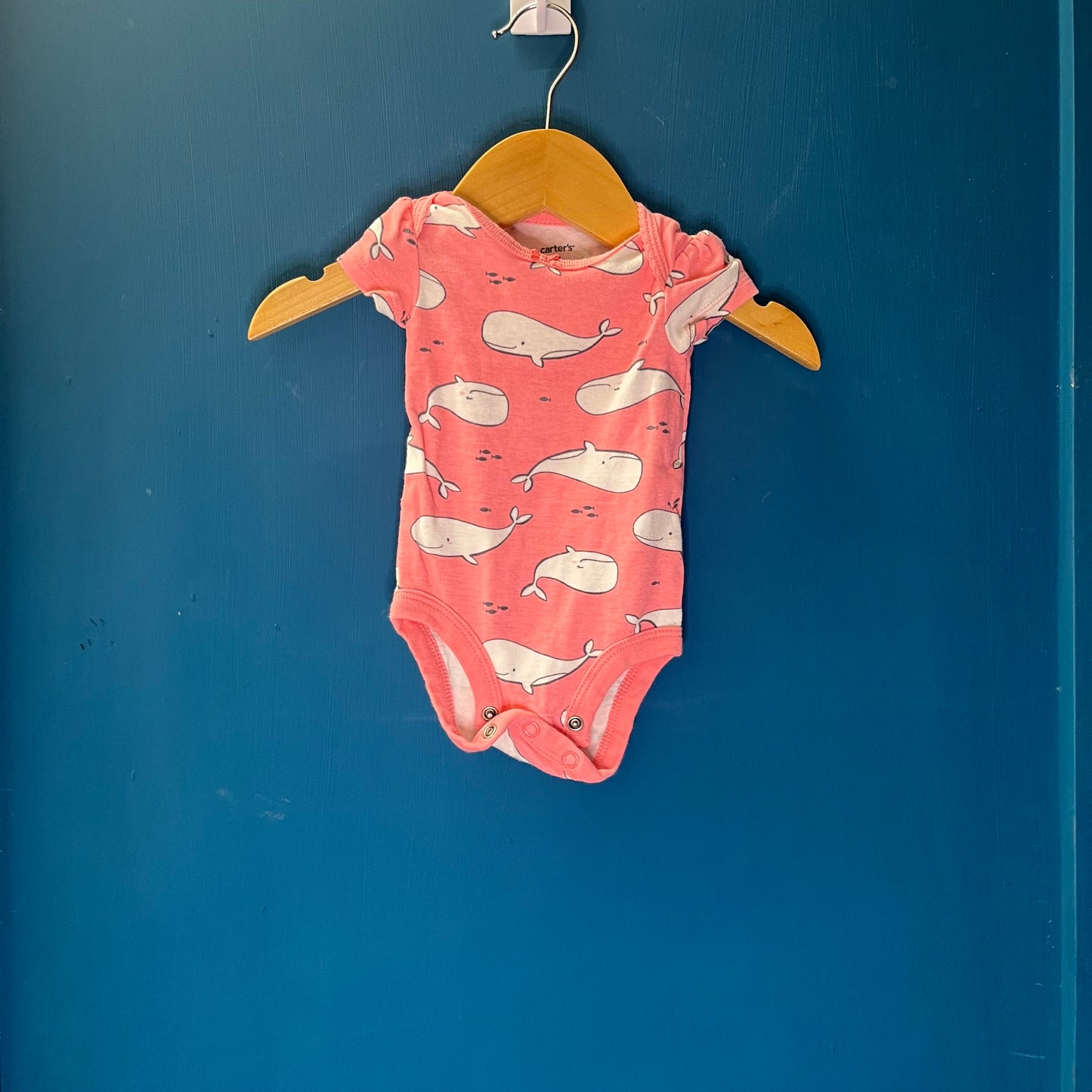 EUC Carters newborn coral whale SS Onsie