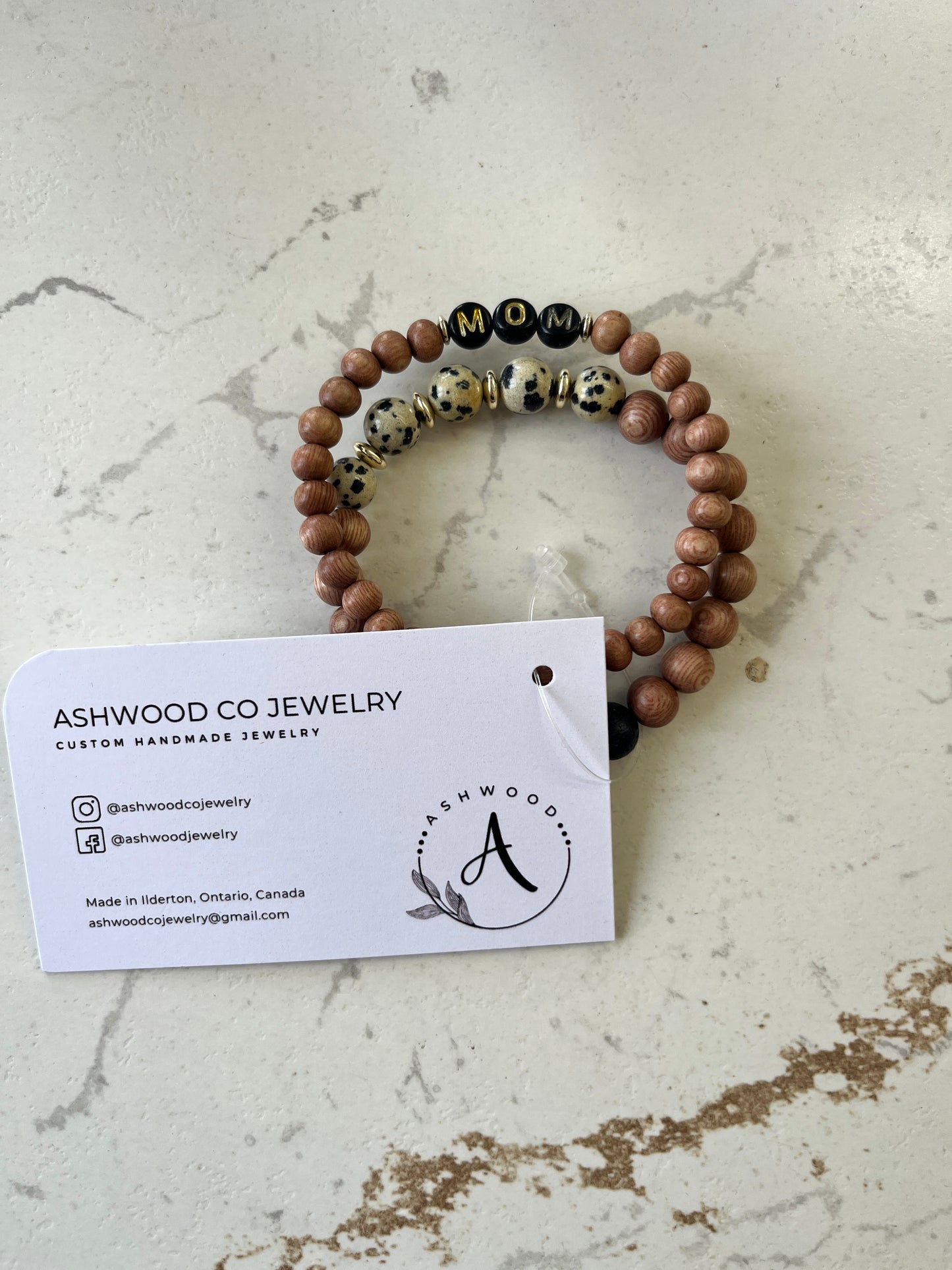 ASHWOOD JEWELRY ~ Wooden & Marble Spotty 2 Pack Bracelet Set