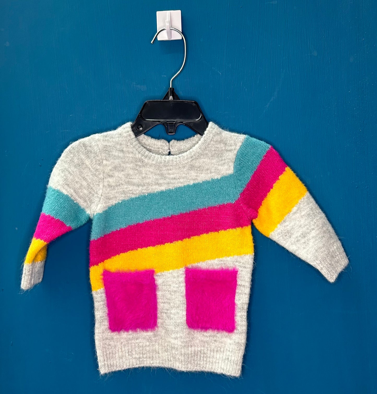 EUC George 0-3M Grey, Fuchsia, Teal & Yellow Knit Sweater Dress