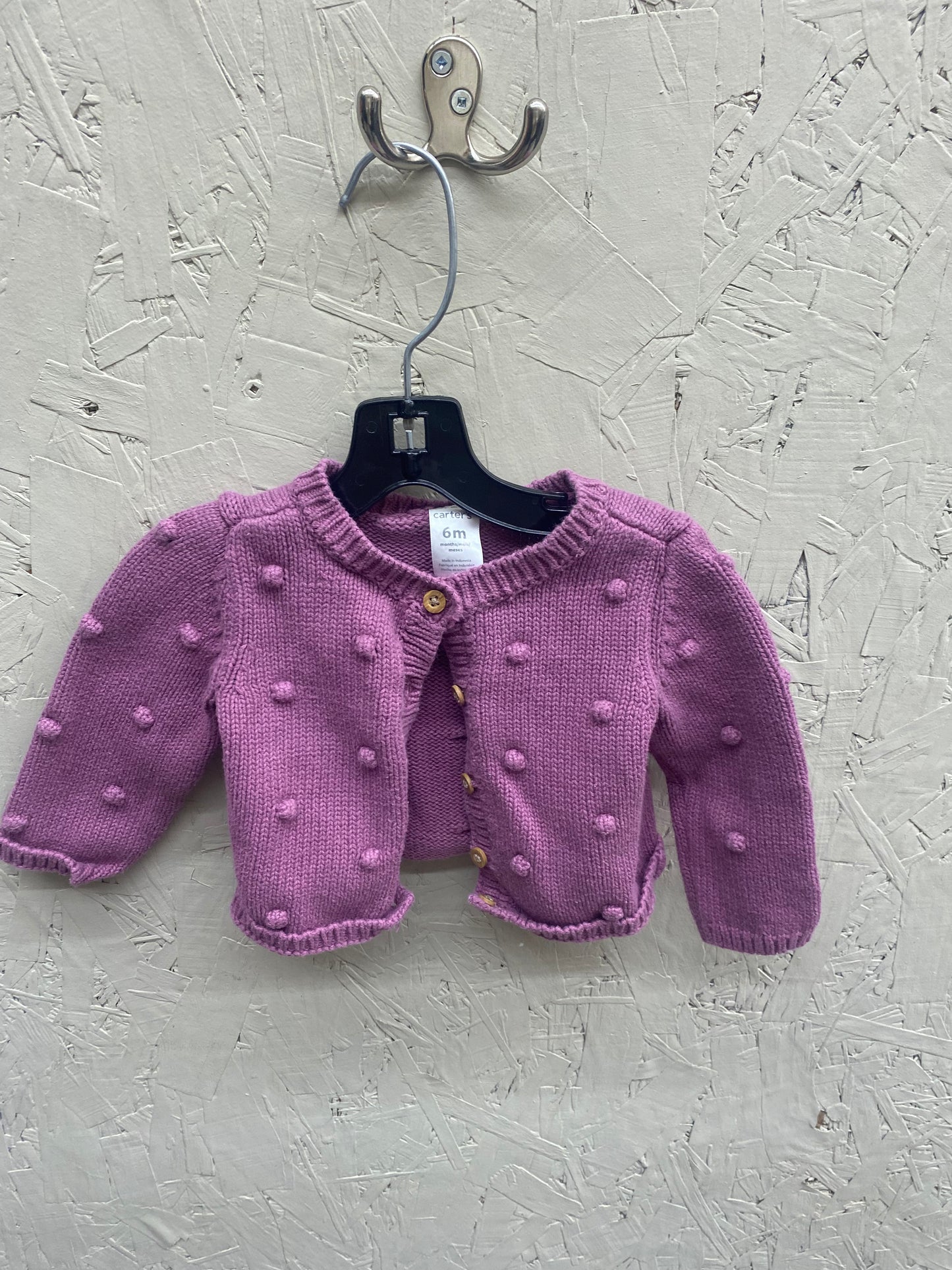 EUC Carters 6M purple LS knit cardigan
