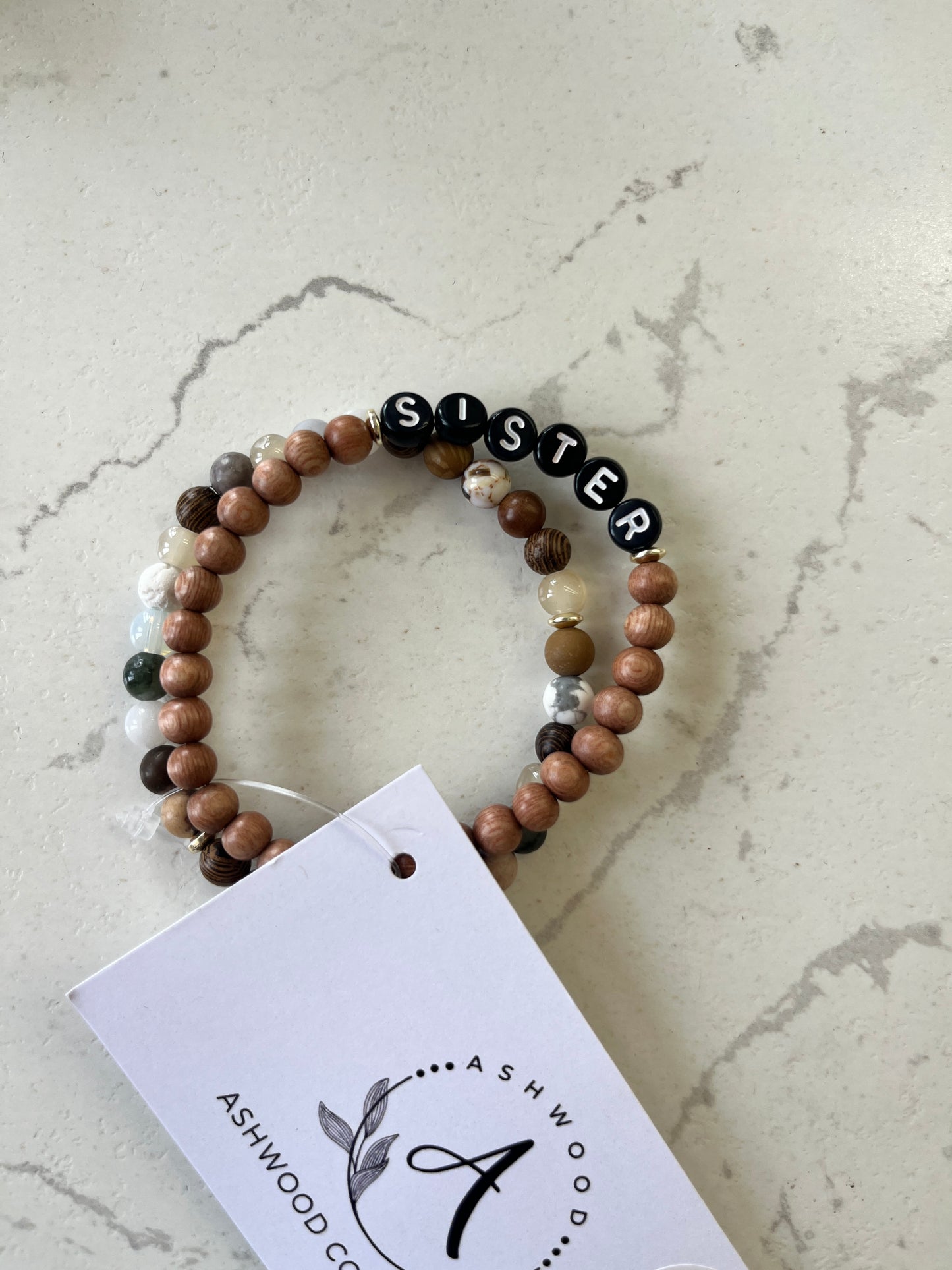ASHWOOD JEWELRY ~ Wooden & Marble Spotty 2 Pack Bracelet Set