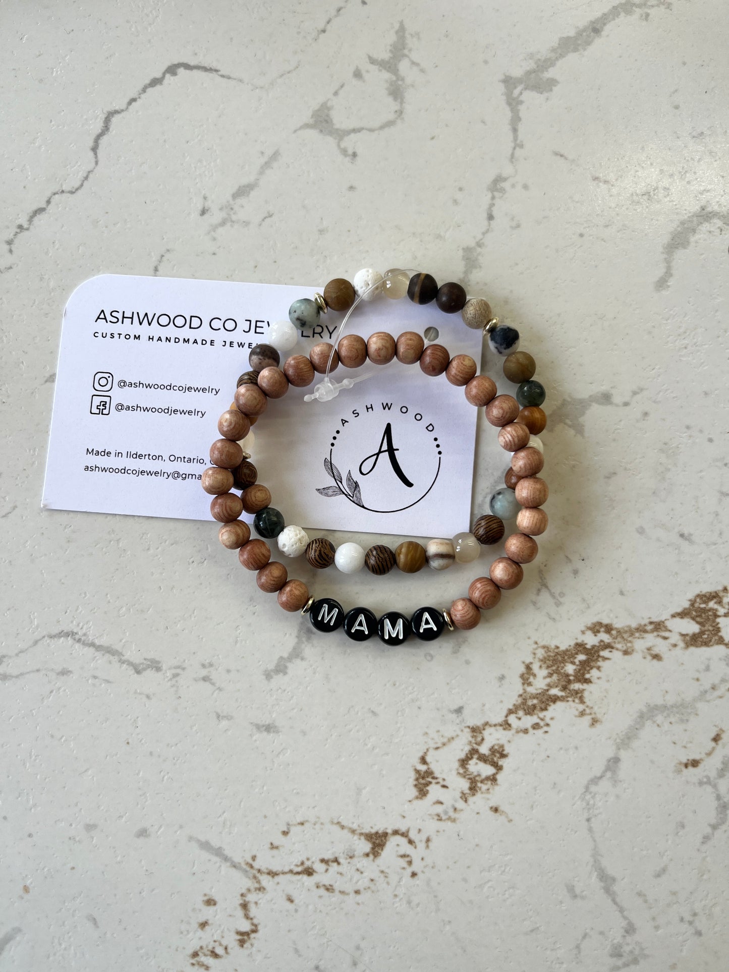 ASHWOOD JEWELRY ~ Wooden & Marble Spotty 2 Pack Bracelet Set