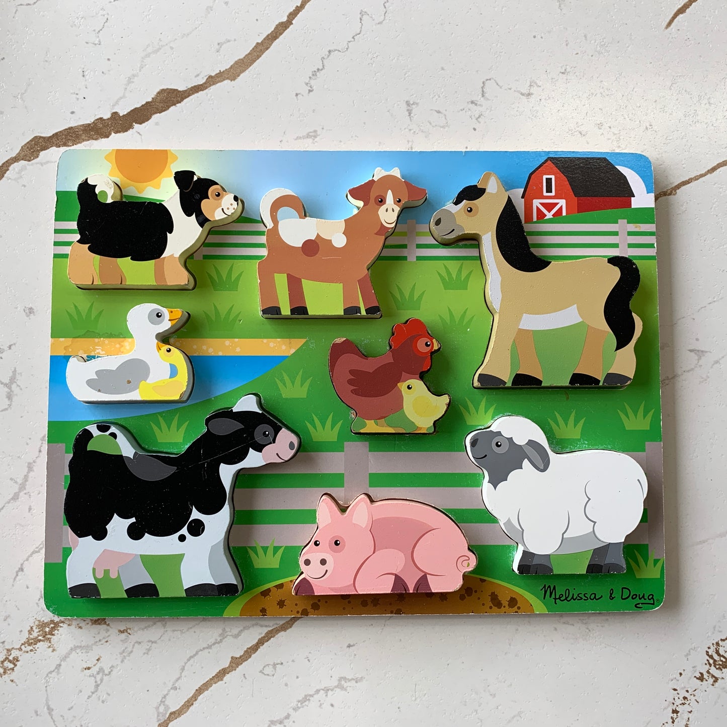 EUC Melissa & Doug Wood Farm Chunky Puzzle