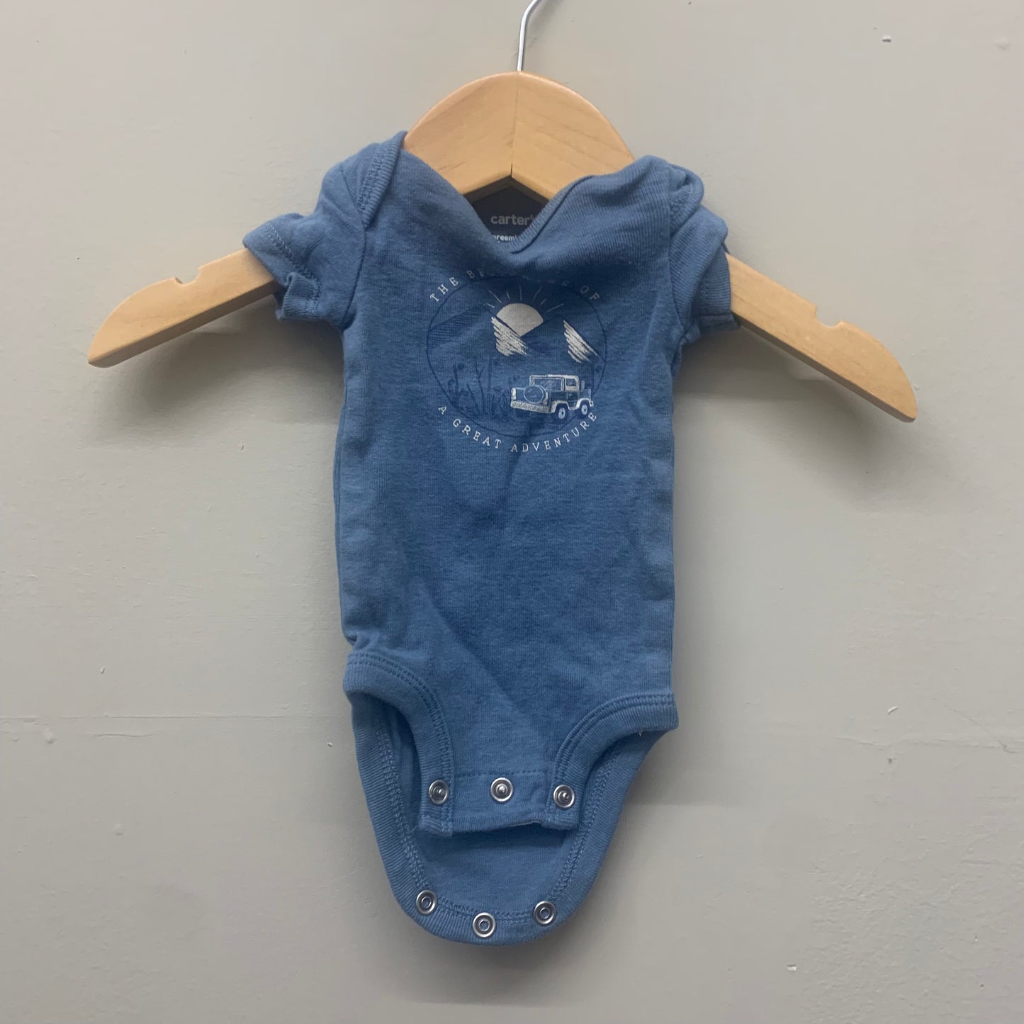 EUC carters NB blue SS onesie