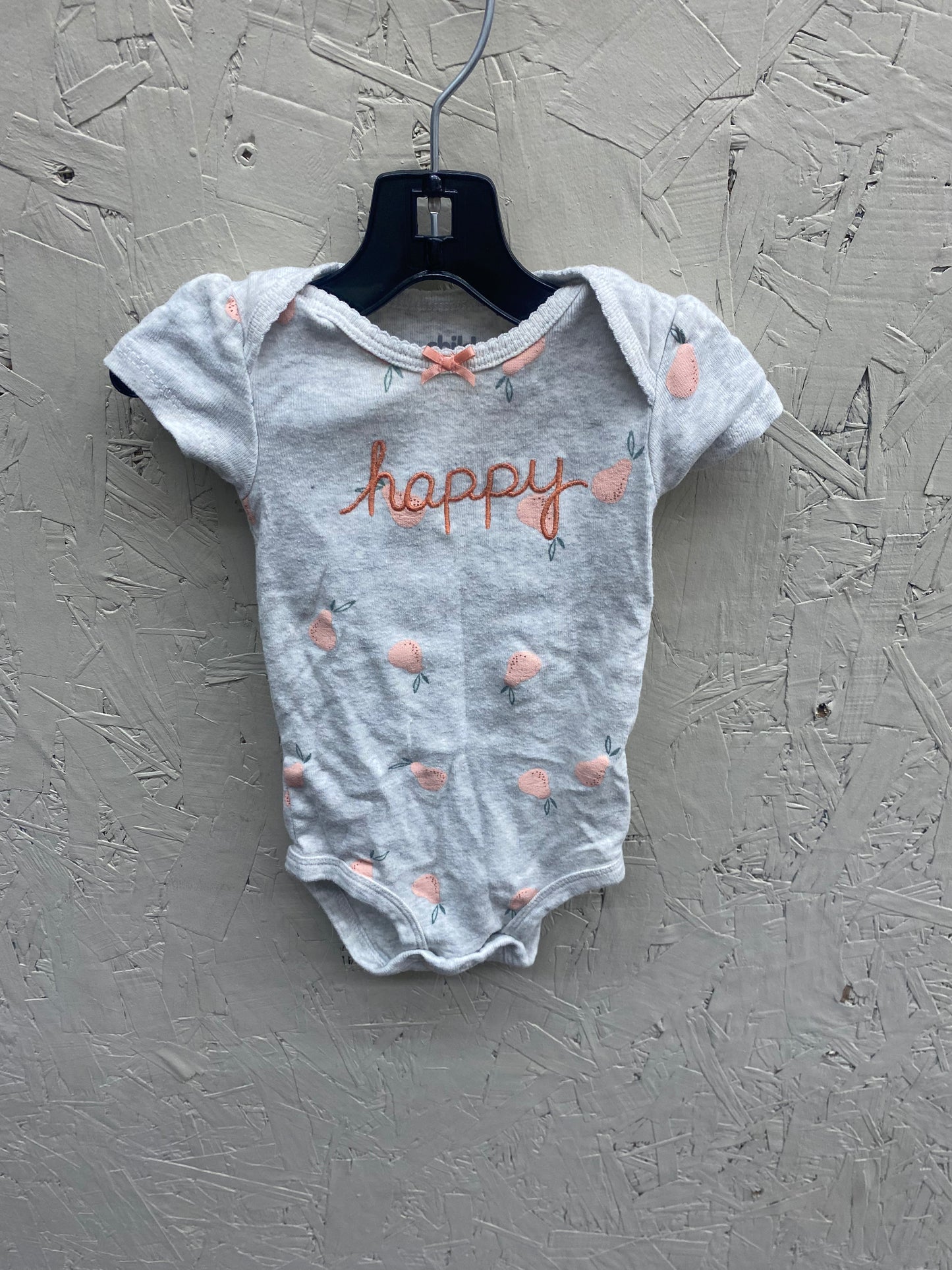 EUC carters 3-6m grey SS onesie pears ‘happy’