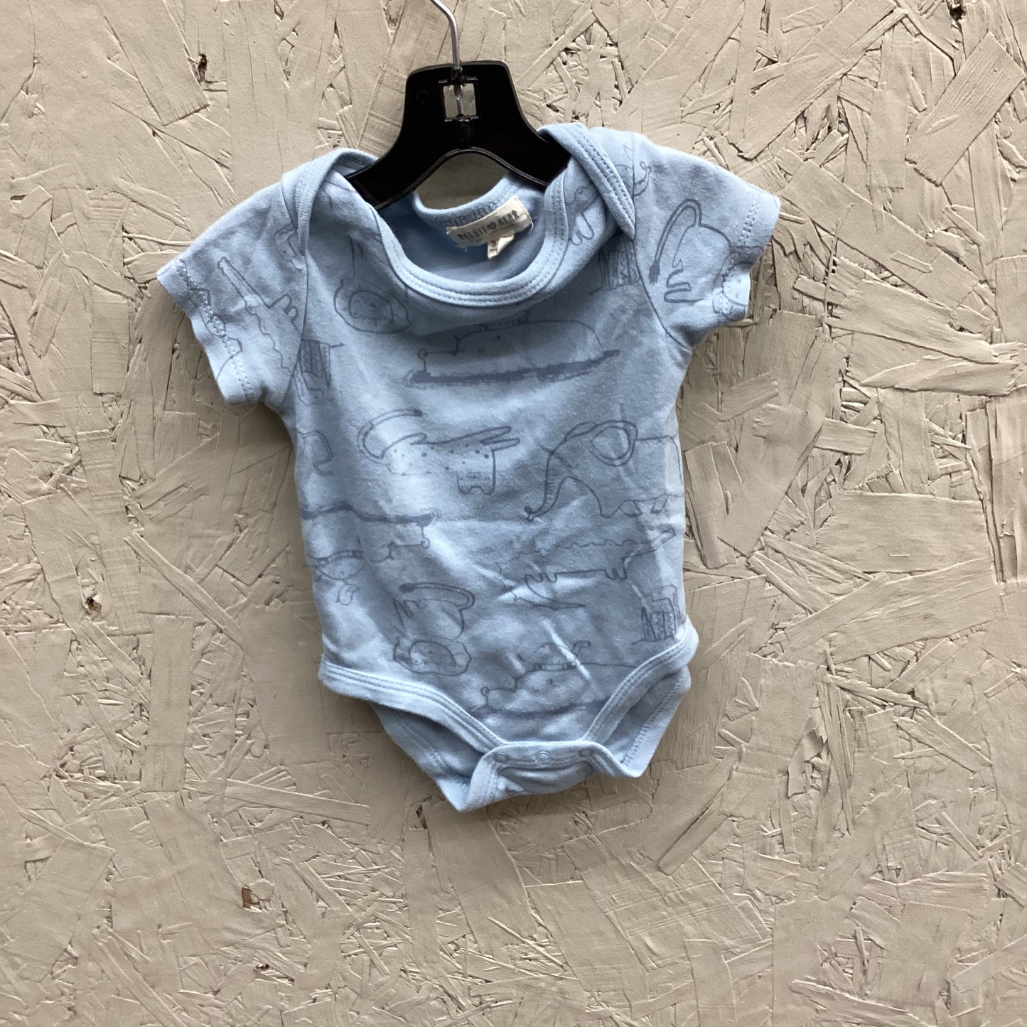 EUC rabbit + bear 3-6M blue SS onesie