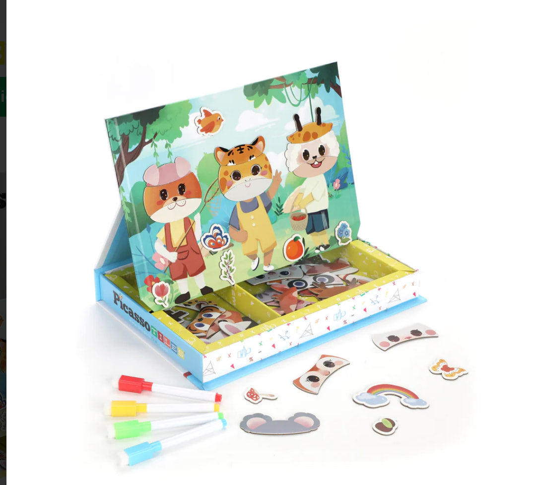 Picassotiles 120pcs Magnetic Animal Sticker Puzzle Book Drawing Board PTD06