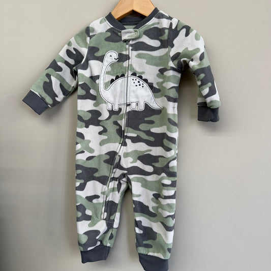 EUC Carters 12M Green Camo Dino ZipFront Fleece Romper