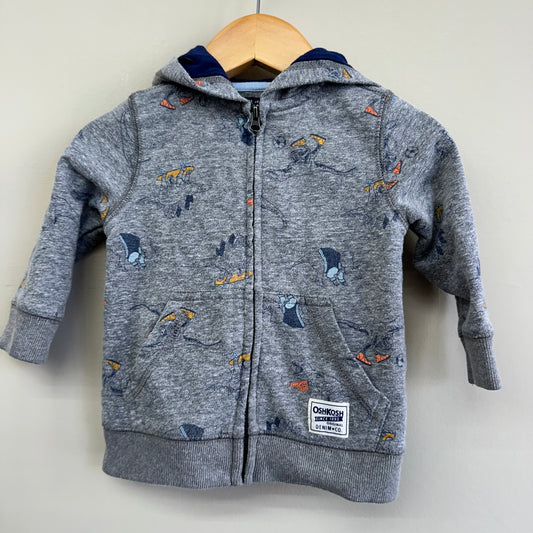 EUC OshKosh 12M Grey Dino ZipFront Hoodie