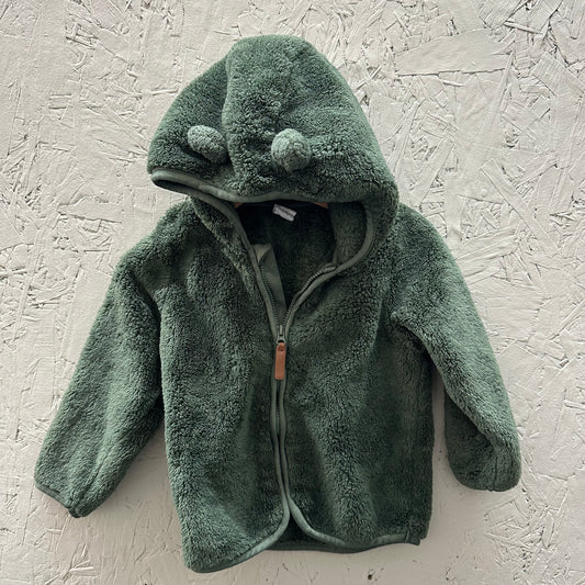 EUC H&M 12-18M Green Fleece Zip Hooded Coat