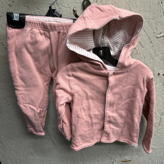 EUC Carters Pink/White Stripe Button Up Hoodie/Legging 2Pc Set