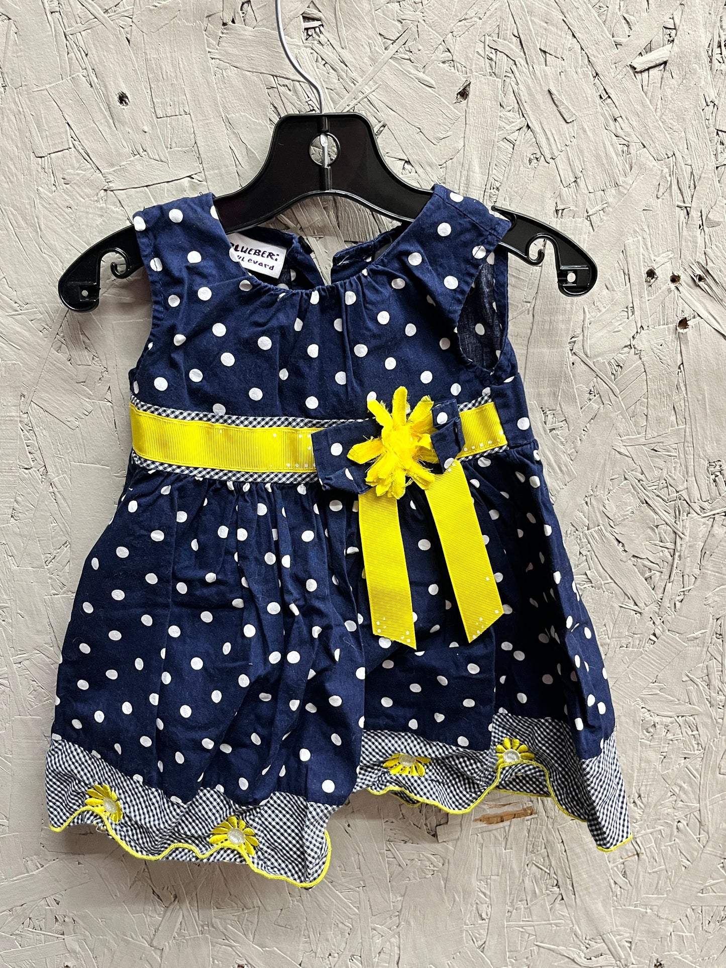 EUC 18M Navy Polka Dot Dress with Yellow Daisy Ribbon