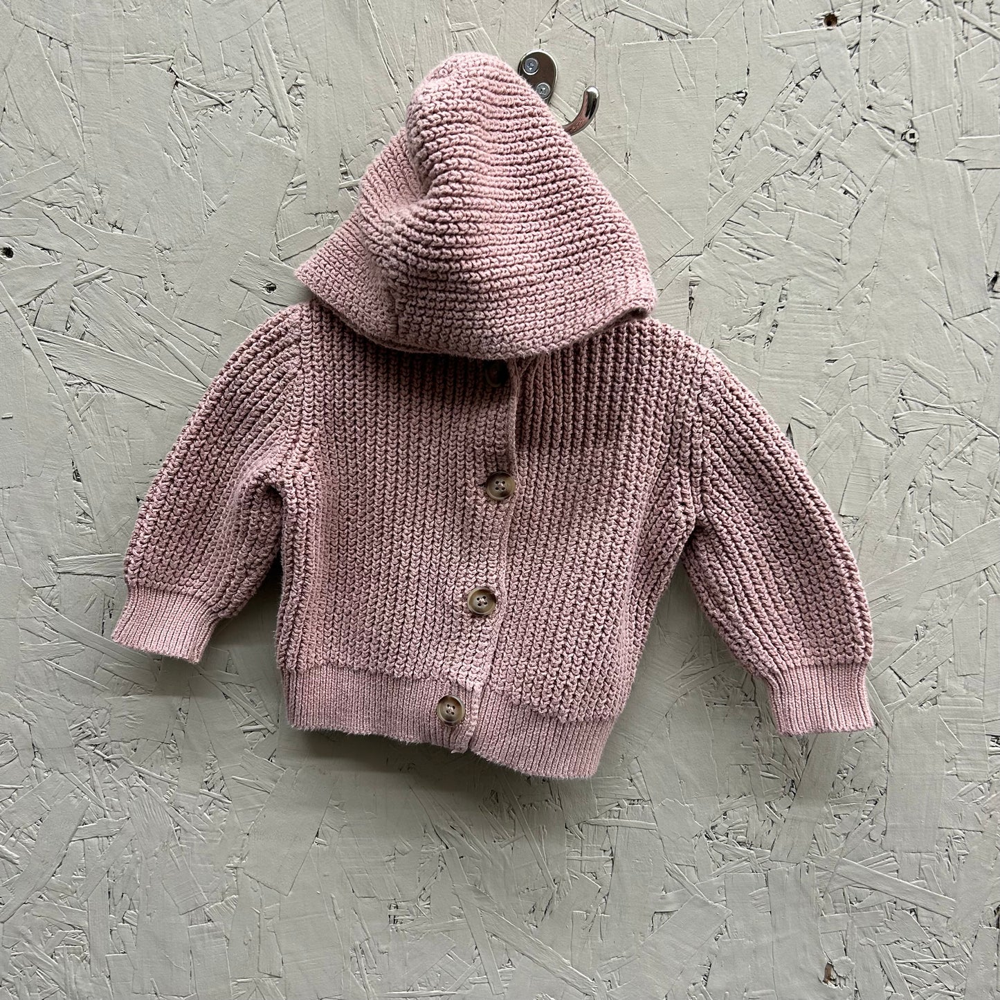 EUC Old Navy 12-18M Pink Knitted Hooded Cardigan