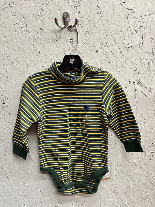 NWT Childrens Place 3T Green Stripe Turtle Neck Onesie