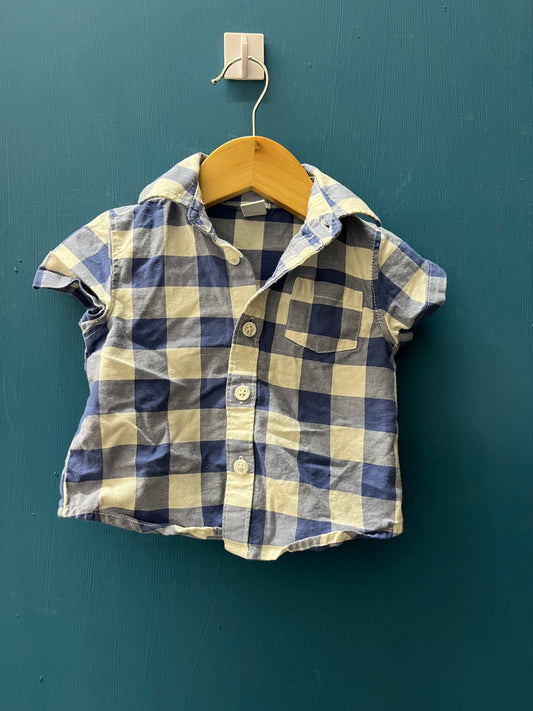 EUC Old Navy 3-6M Blue & White Check SS Button Up