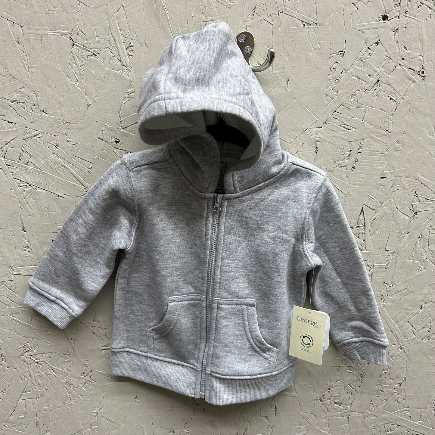 NWT George 6-12M Grey Hooded Zip Up Sweater