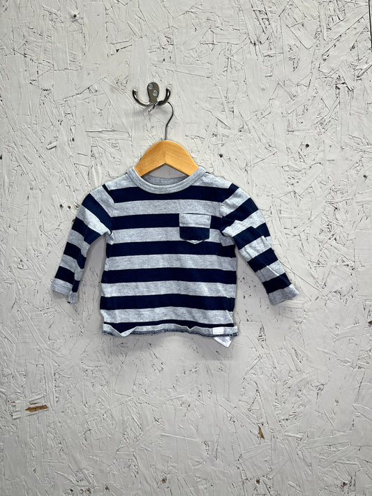 EUC Gap 12-18m Grey&Navy Stripe LS T-shirt