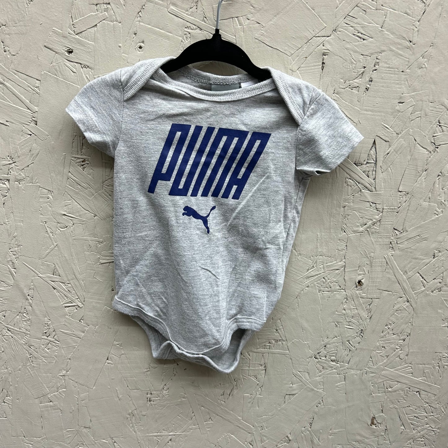 EUC Puma 0-3M Grey & Navy “Puma” Logo SS Onesie