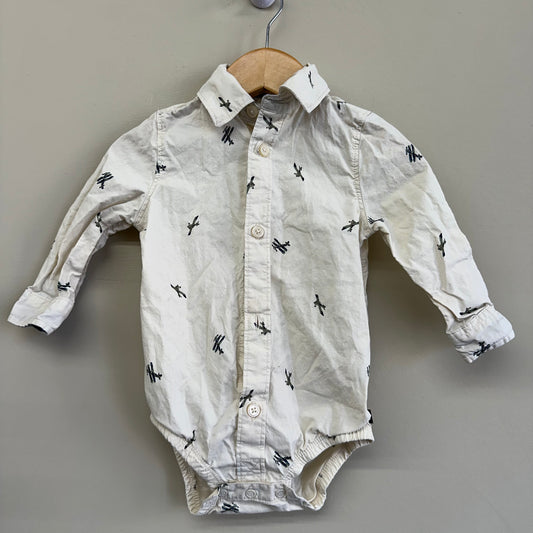 EUC OshKosh 12M Ivory LS Button Up with Airplanes