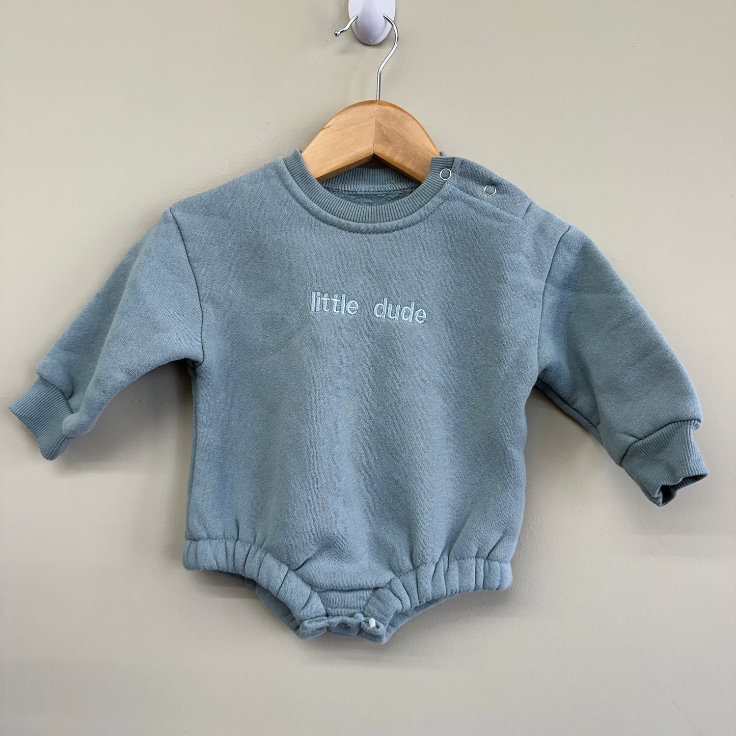 EUC No Brand 9-12M Blue “Little Dude” Sweatshirt Onesie