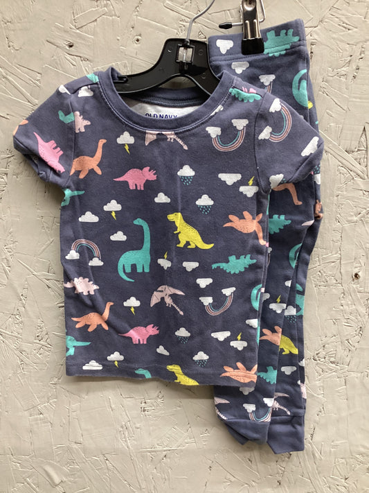 EUC Old Navy 2T Grey Rainbow Dinosaur Print 2Pc PJ Set