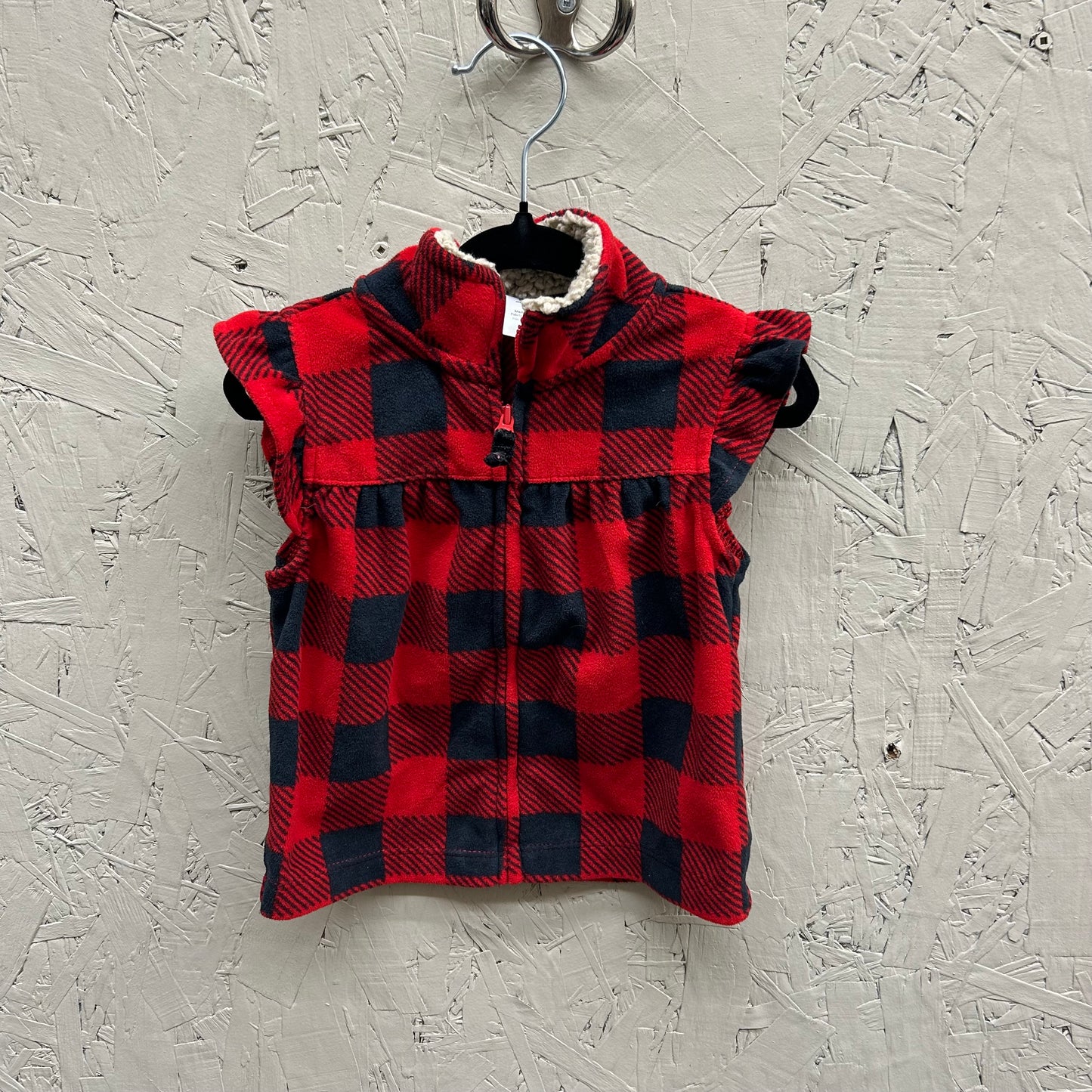 EUC Carters 12M Red/Black Buffalo Plaid Fleece Vest