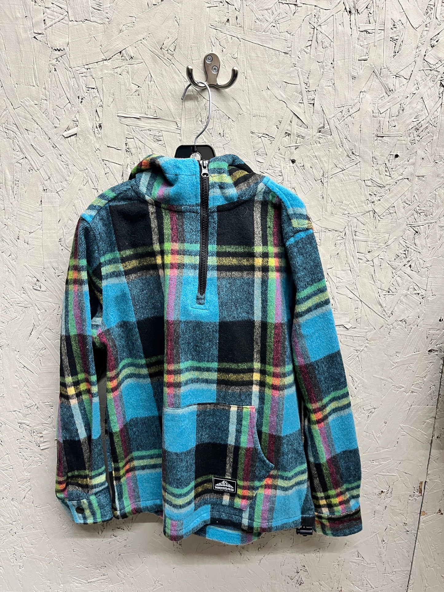 EUC West49 M(10-12Y) Blue Plaid Half-Zip Hoodie