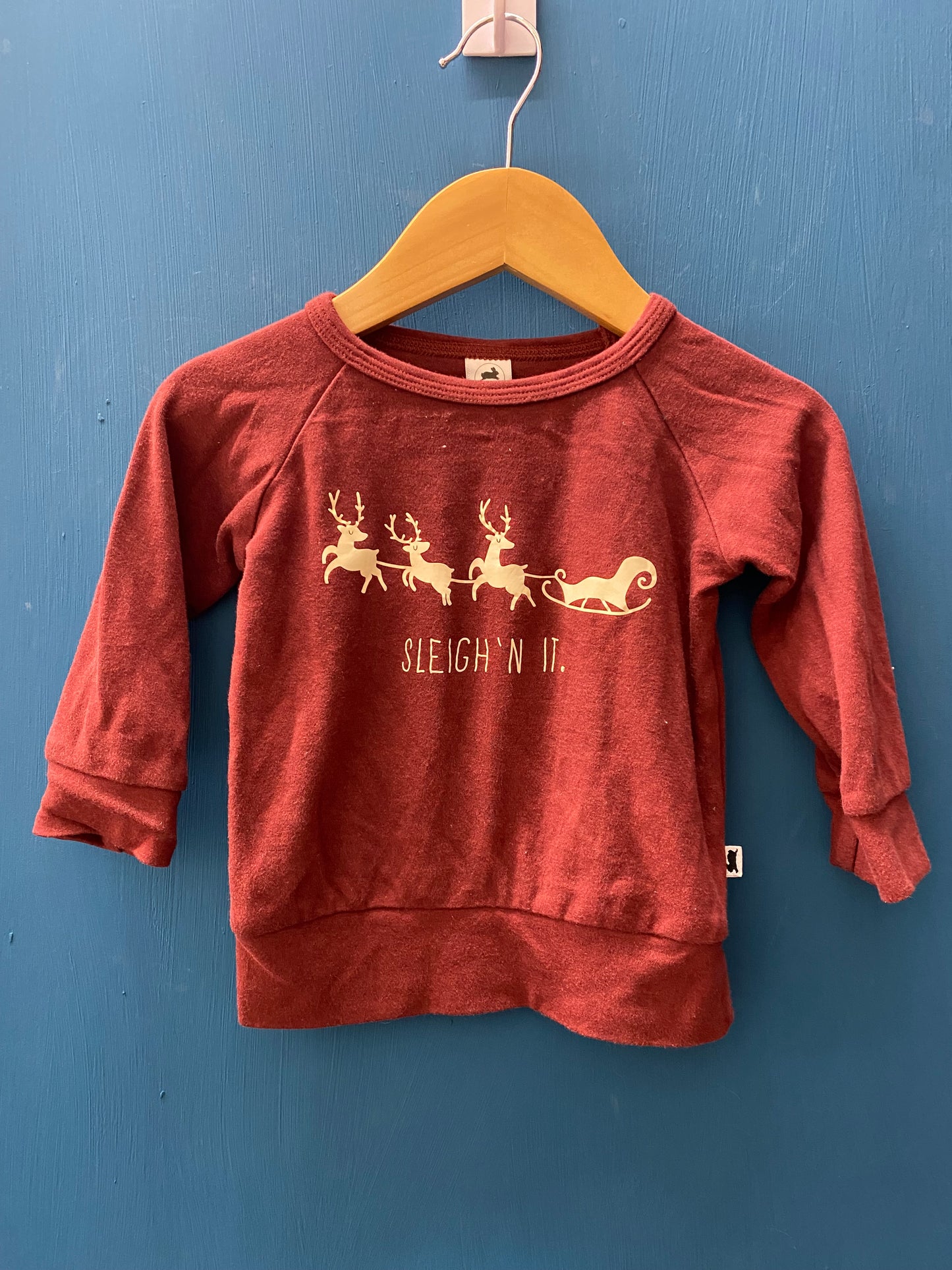 EUC Little & Livley 6-12m Rust “sleigh’N It” Sweater