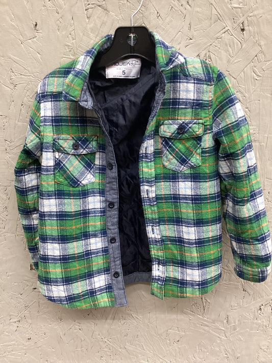 EUC Projek Raw 5T Green/Blue Plaid Button Up Coat