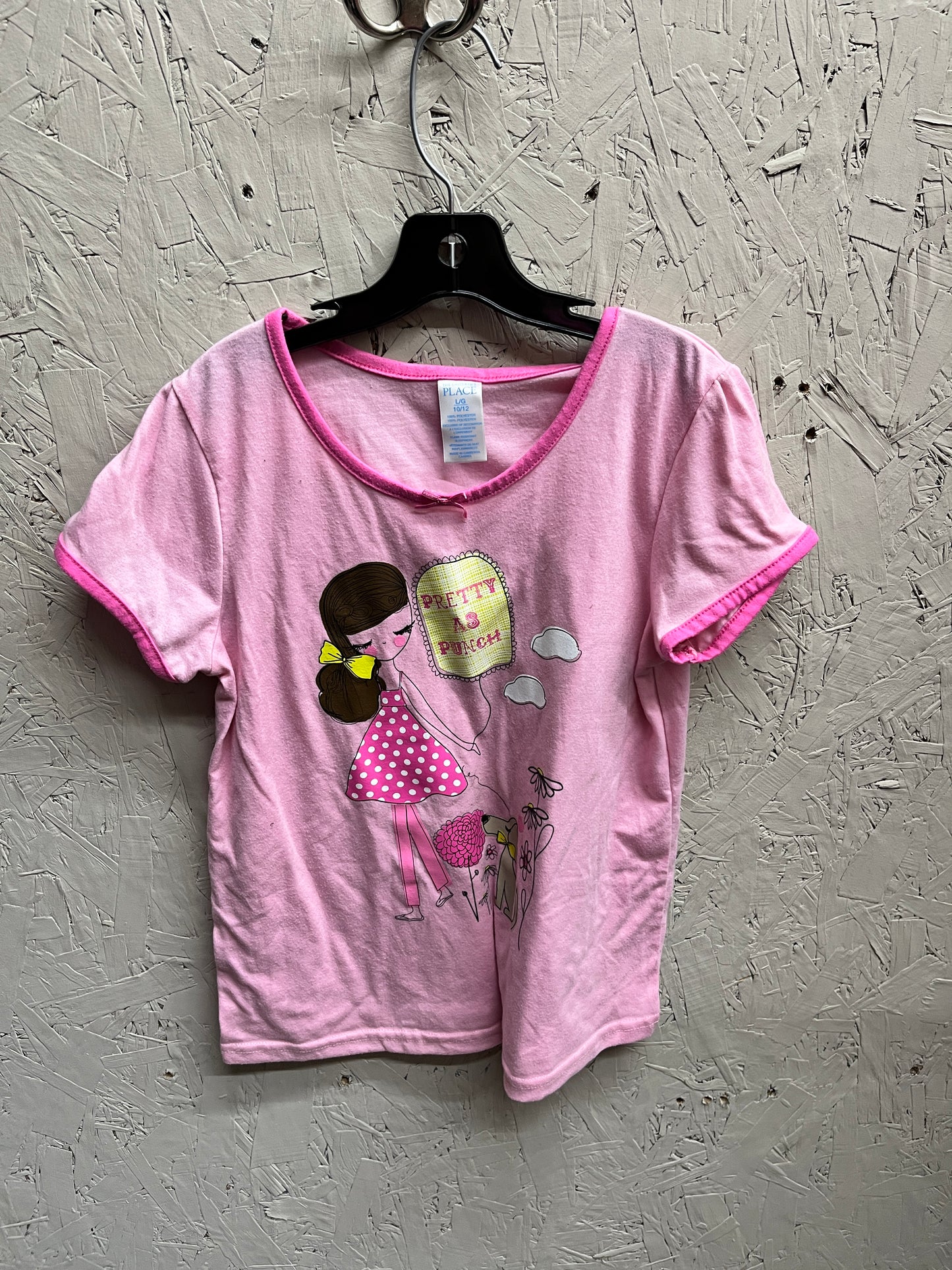 EUC Childrens Place 10/12Y Pink “Pretty As Punch” SS T-shirt