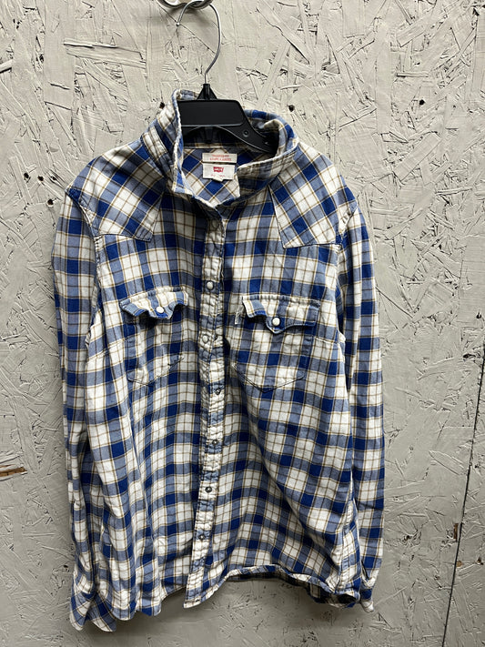 EUC Levis M(10/12) Blue Plaid Flannel