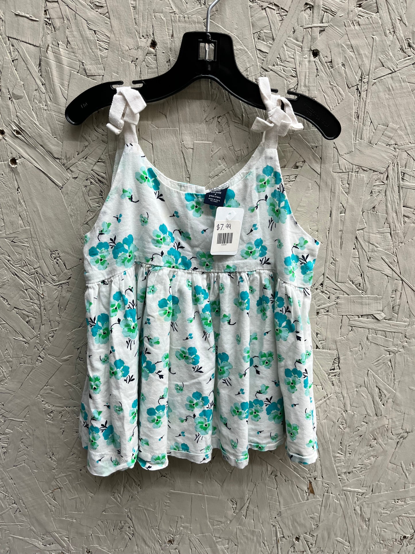 EUC 4T Gap White with Blue & Green Flower Dress