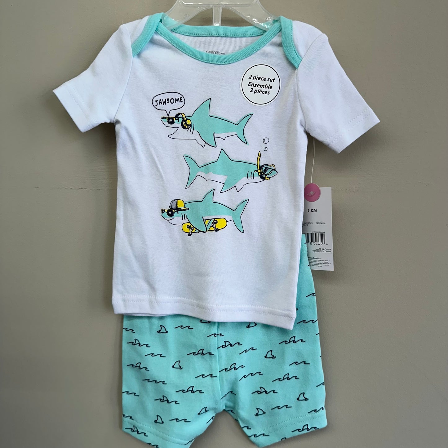 NWT George 6-12M White & Aqua T-Shirt & Short “Jawsome Set”