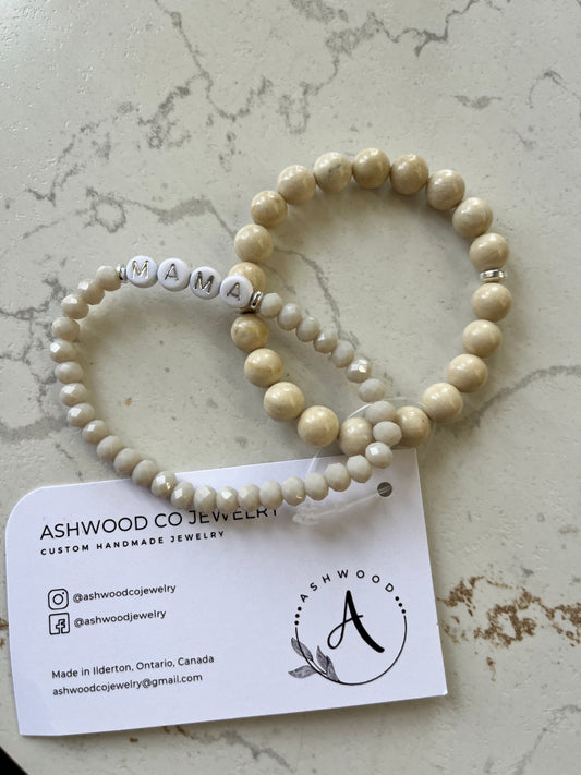 ASHWOOD JEWELRY ~ Beige & White 2 Pack Beaded Bracelets