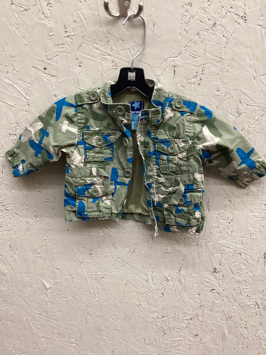 EUC Old Navy 3-6M Camo Green/Blue Button Jacket