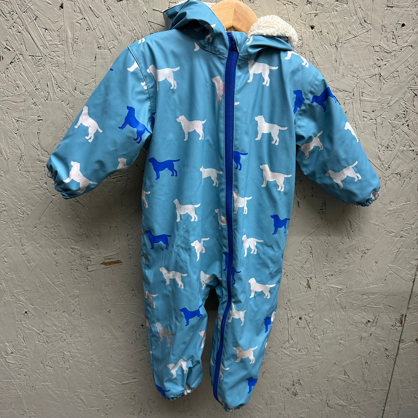 EUC Hatley 18-24M Blue Fleece Lined One Pc Dog Rain Suit