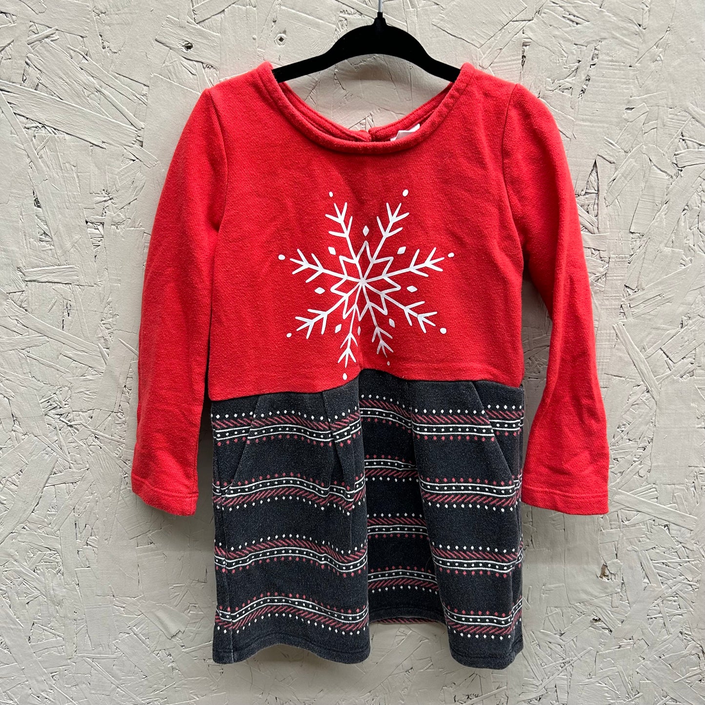 EUC Gymboree 4Y Red & Black Snowflake LS Dress