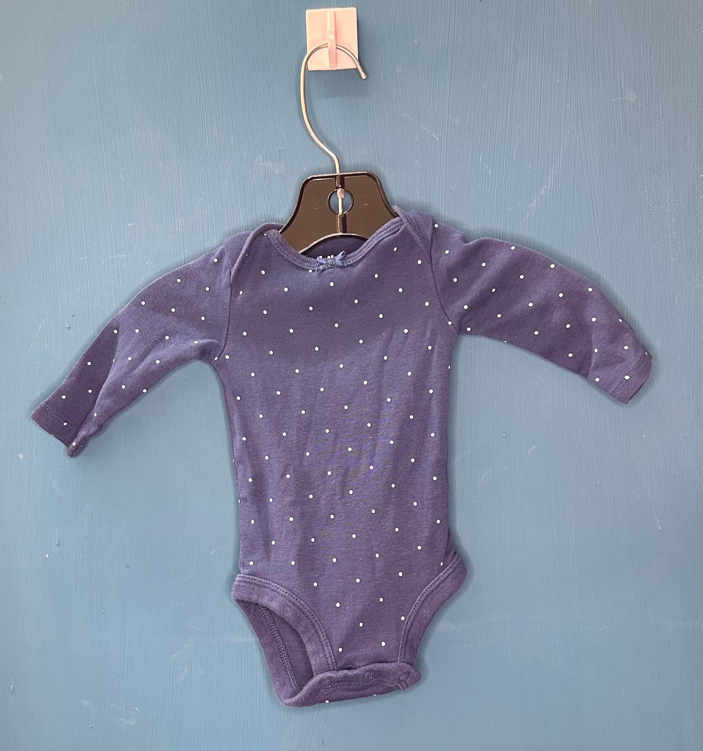 EUC Carter’s NB Navy Dot LS Onesie