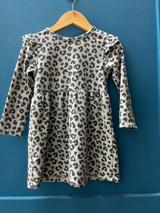 GUC George 3T Grey & Black Leopard Print LS Dress