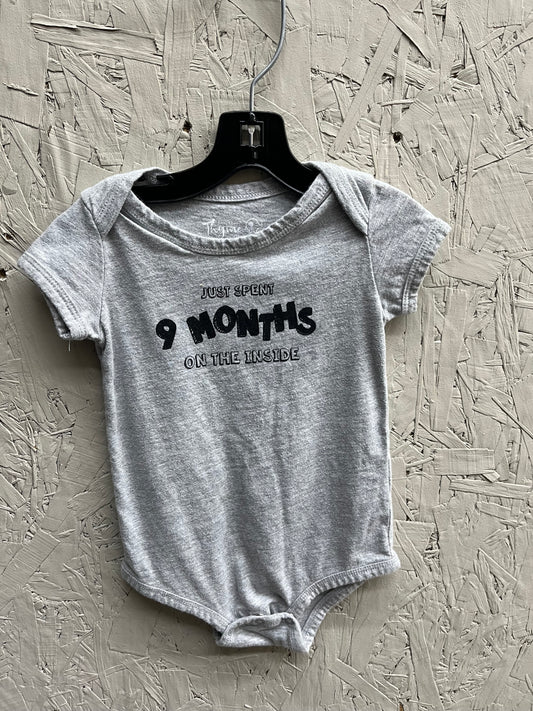 Thyme 6-9M Grey “9 Months” Onesie