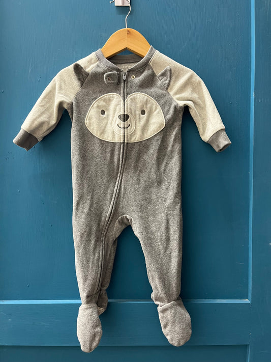 EUC Carters 9M Grey Bear Fleece Zip Sleeper