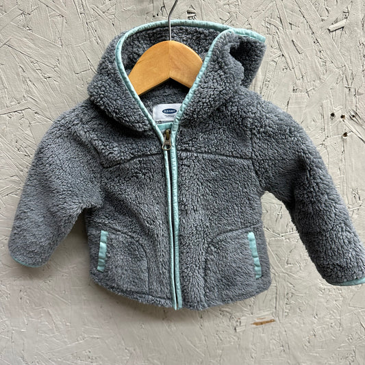 EUC Old Navy 12-18M Grey Hooded Fleece Zip Up Jacket