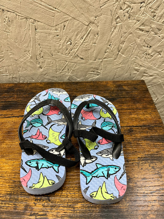 EUC LG (9/10Y) Blue Shark Flip Flops