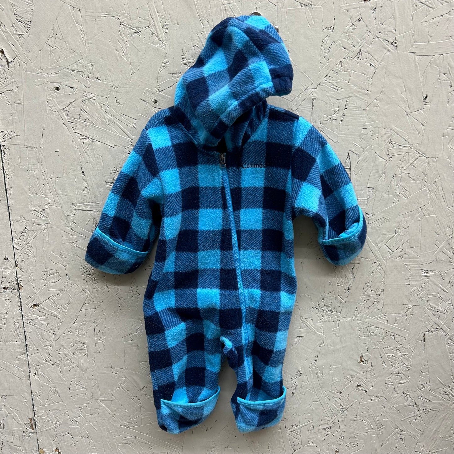 EUC Columbia 3-6M Blue & Navy Plaid Fleece Zip Up Jumper