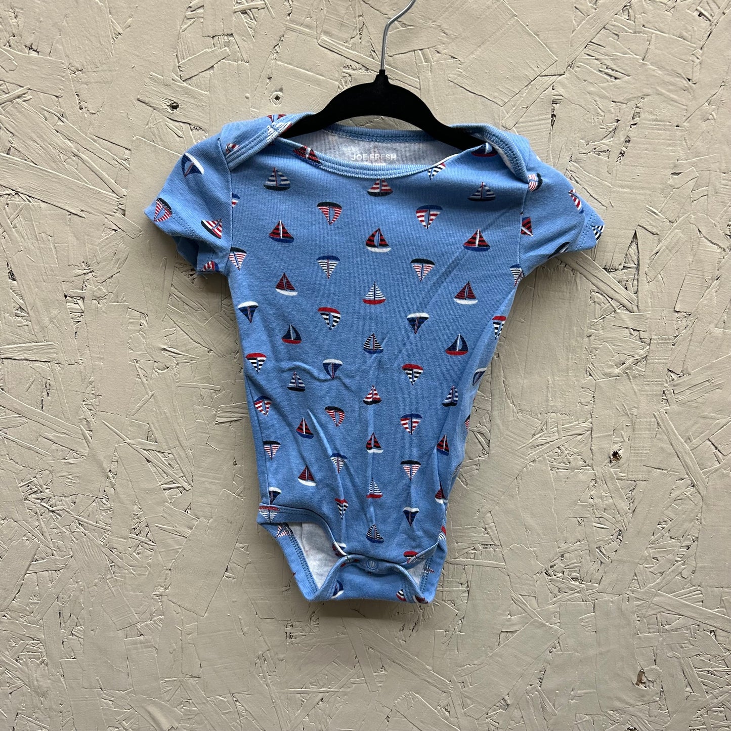 EUC JoeFresh 3-6M Blue Sailboat SS Onesie