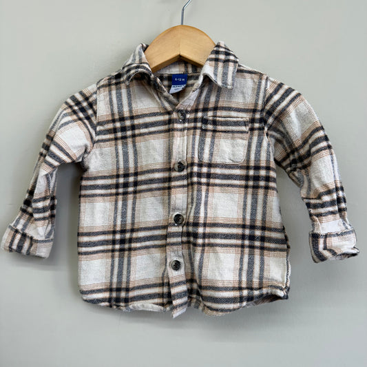 EUC Old Navy 6-12M Brown Plaid Flannel Button Up