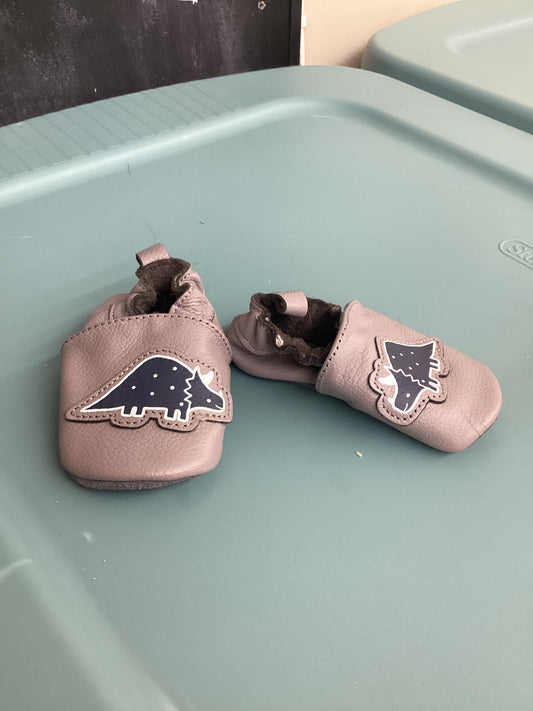 EUC Joe Fresh 0-6M Grey Dino Leather Slippers