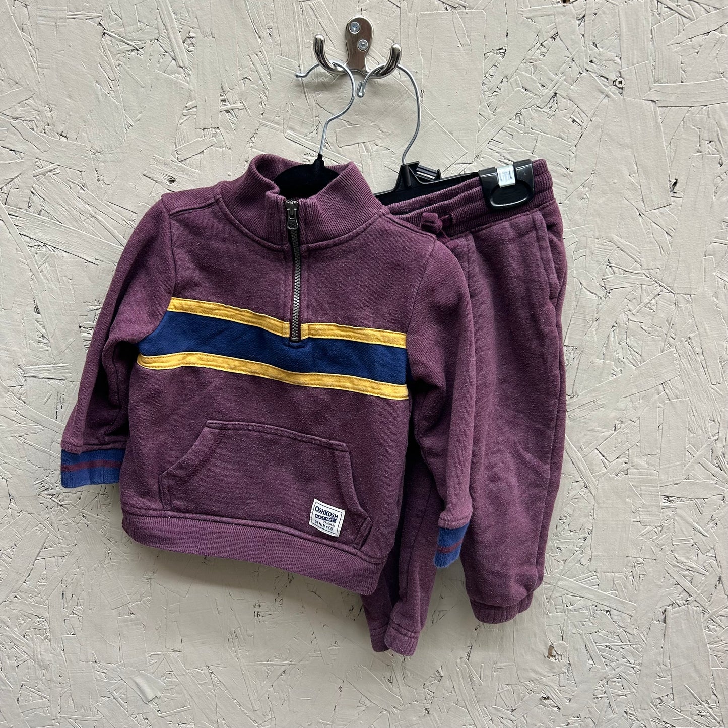 EUC OshKosh 18M Burgundy 2Pc Joggers + 1/2 Zip Sweater Set