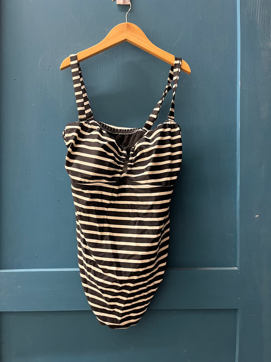 EUC Thyme Lg Black & White Strip Swim Top