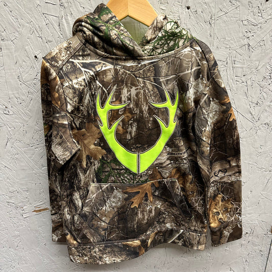 EUC HuntShield M(7/8Y) Camo/Lime Green Hoodie